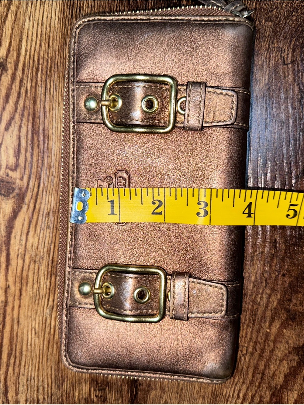 COACH Zoe Vintage Metallic Legacy Bronze Leather Zip Wallet with Buckle Detail - Picture 12 of 12